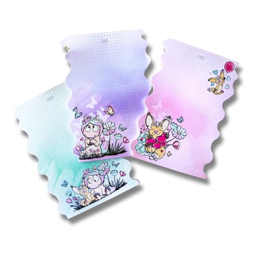 Glitzer im Kopf Notizblock Kinder A5 I 3er Set Einhorn Mina Puzzleblock mit Wellenrand I Notizblock Mitgebsel Mädchen I Einhorn Geschenk Mädchen Schreibblock Einhorn Mina je 50 Blatt
