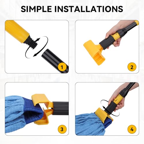 Image of Mop Handle Commercial Heavy Duty - 57 Inch Industrial Metal Mop Stick with Jaw Clamp Replacement for Floor Cleaning - Professional Gripper Mops Head Replacement Holder