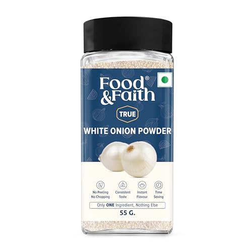 Image of Food & Faith White Onion Powder | Natural Dehydrated Pyaz Powder | No Preservatives, No Additives | Ready-to-Use Cooking Seasoning for Indian Dishes | 55g Jar