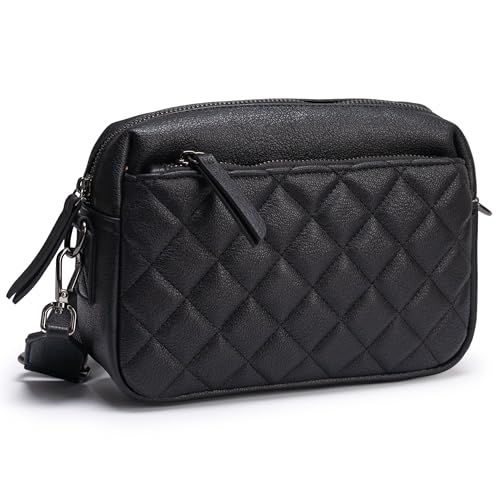 Image of Alldaily Small Triple Zip Crossbody Purse for Women, Vegan Leather Phone Bag with Wide Shoulder Strap