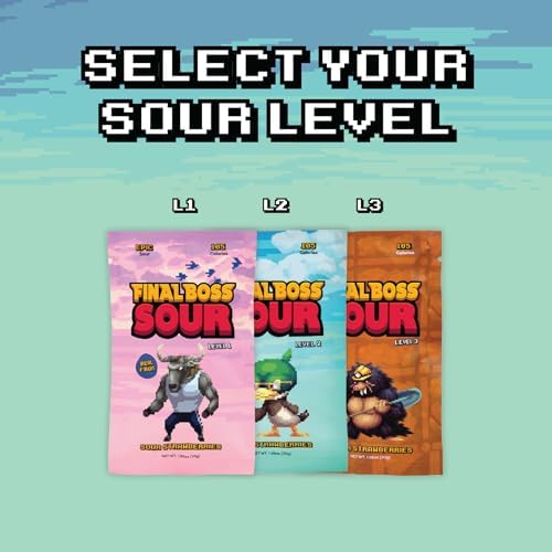 Final Boss Holiday Sour Candy, Sour Strawberries, 10 Pack, Level 2, Fruit Chews with Real Dried Fruit, No Artificial Colors or Flavors, Low Calorie Snack for Kids, Teens, Adults, Lunch Boxes