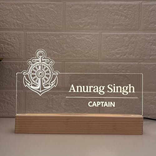 Image of Personalized Acrylic Desk Name Lamp for Navy Officers | Custom LED Light with Name, Designation, Logo | Lieutenant, Commander, Captain, Admiral, INS Officer Gift | Best Indian Navy Gift (For Navy Officer)