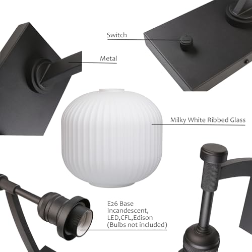 Image of Pathson Milk White Glass Wall Sconce with Switch, Hardwired Wall Vanity Light, Mid-Century Vintage Wall Lamp Fixture or Living Room Farmhouse Bathroom Bedside Lighting