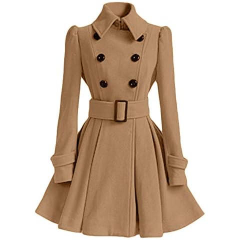 Women's Winter Warm Coat Long Hooded Outerwear Double Breasted Woolen Coat Lapel Collar Outwear With Pockets Cover