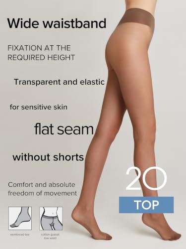 Image of Conte Tights Sheer to Waist Hipster Low-Rise Pantyhose with Adjustable Belt, Top 20 Den