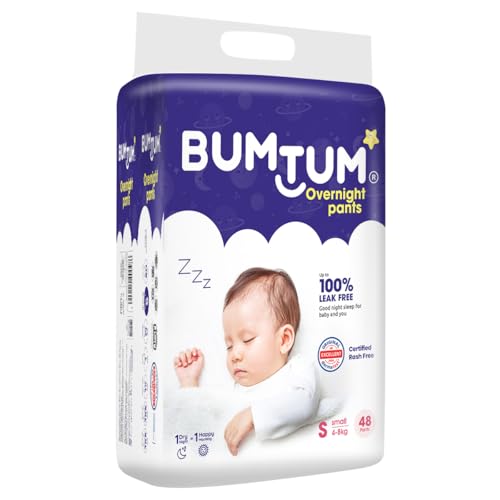 Image of Bumtum Natural Soft Overnight Pants Style Diaper (S 4-8 kg) - 48 Diapers | 12-Hour Absorption, Ultra Gentle & Secure Fit, Pillow Soft Touch, Leak Proof & Gentle Chamomile Care Pack of 1