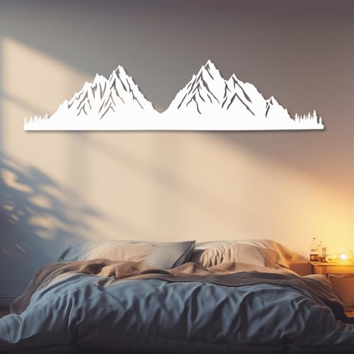 Décoration murale métal grand format 150 cm motif montagne moderne argent - 8