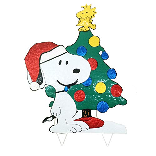 32" Snoopy with Woodstock Metal Yard Art Outdoor Christmas Decoration - Peanuts