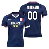 Maillot Foot France 2026 pour Supporters, Maillot de Foot Personnalisé avec Nom Numéro, Ma...