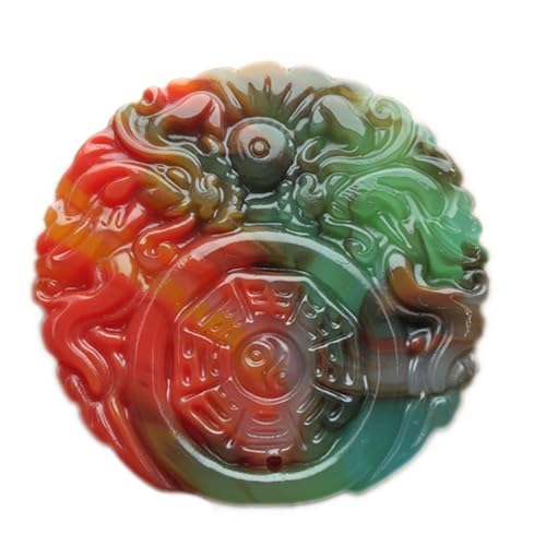 Amulette en jade naturel pendentif dragon phénix coloré