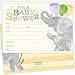 Koko Paper Co Joyful Elephant Baby Shower Invitations. Set of 25 Fill-in Style Cards and White Envelopes. Gender-Neutral Yellow and Gray Design, Printed on Heavy Card Stock.