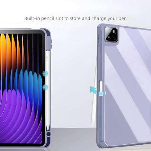 Image of ProElite Cover for Xiaomi Mi Pad 8 /Pad 8 Pro 11.2 inch case Cover, Transparent Flip Case for Mi Pad 8 /Pad 8 Pro 11.2 inch with Pen Holder (Supports Auto Sleep Wake Function), Lavender