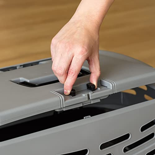 Iris Usa 23" Small Pet Travel Carrier With Front And Top Access, Hard-Sided Training Crate For 18 Lbs. Pet Cat Small-Sized Dog With Left Or Right Opening Top Door, Black/Gray #TOP5