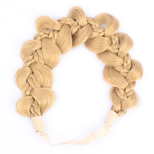 BOBIYA Kinky Gourd Synthetic Hair Braided Headband Wide Plaited Headband Elastic Stretch Plait Hairband for Women Girl (Honey Blonde)