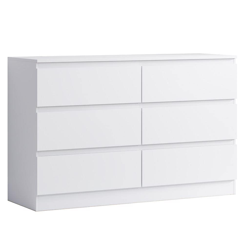 FWStyle Carlton 6 Drawer Chest in Matt White – Wide 3+3 Bedroom Storage Unit with Scratch-Resistant Finish – Modern Chest of Drawers for Bedroom, Living Room, or Home Office
