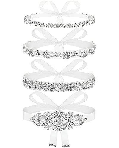 Satinior 4 Pieces Bridal Belt Rhinestone Wedding Belt Handmade Crystal Bridesmaid Sash Dress Accessories For Women Girls (White,Organza) #TOP13