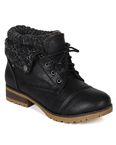 Refresh WYNNE-01 Women's combat style lace up ankle bootie,Wynne-01 Black (8)