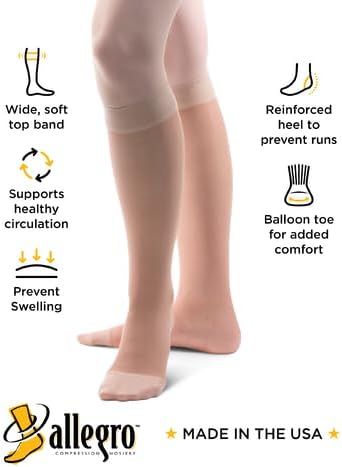 Allegro Women's Sheer Knee High Light Compression Stockings 8-15 mmHg