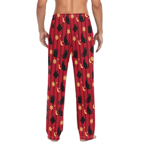 Christmas Cat Men's Pajamas Pants Cotton Sleep Bottoms Pants Lounge Sleepwear - S3