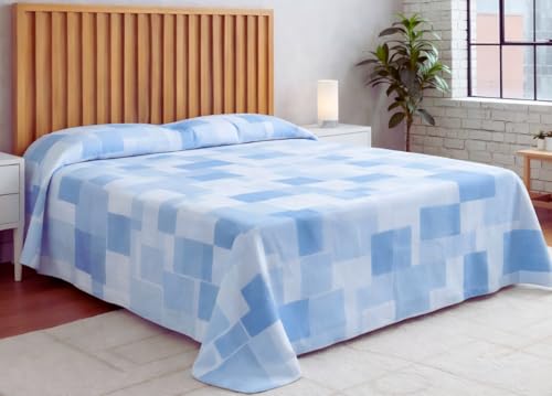 BIANCHERIAWEB Colcha de piqué para primavera y verano, 100% algodón, diseño Brick, individual, azul