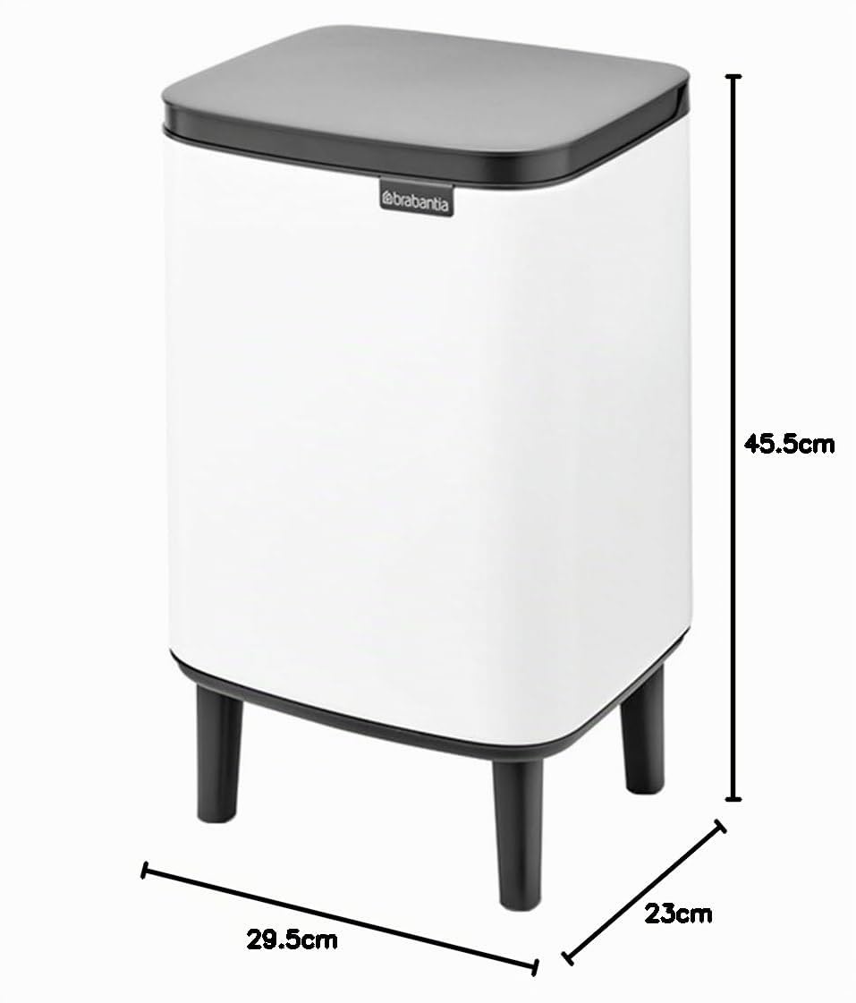 Brabantia - Cubo de basura Bo Hi 12 L con tapa de cierre suave, interior extraíble y asa de transporte - Adecuado para baño, dormitorio y oficina en casa - White