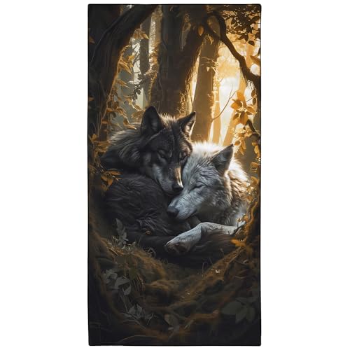 YISUMEI Couple Wolf Beach Towels for Adults Extra Large 180 x 90 cm, Microfibre Quick Dry Towel for Travel Swimming Camping Sports