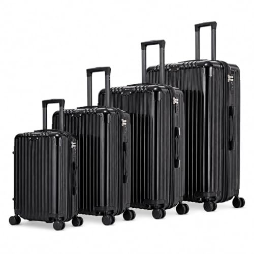 Royal Swiss Lot de 4 Valises Rigides Noir, Ensemble Valises Cabine et Soute, Grande Valise 23 kg, Roues Doubles Pivotantes 360°, Poignée Télescopique...