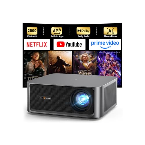 HAPPRUN Outdoor Smart Projector 2500 ANSI, 4K, Auto Focus, Built-in Apps | 2500 ANSI & 4K Decoding for bright viewing, AI Auto Focus for instant setup, HDR10 & Dolby Audio for a seamless cinema
