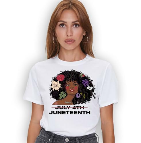 Cupcafe Juneteenth Freedom Day African American June 19th 1965 Women Afro Hair T-Shirt. White XLWhiteXL