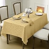 Romanstile Extra Long Outdoor Table Cloth 140x240 cm Gold, Water-Repellent, Wipe Clean, Stain Resistant 210GSM Jacquard, Table Cover for Holiday Dining, Party, Family Gatherings, Sophisticated Decor - Image 5