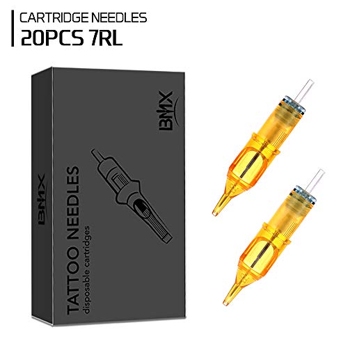 BMX 20PCS Professional Disposable Tattoo Cartridge Needles 7RL Sterilized Needle Cartridge Round Liner User for Pen Rotary Machine and Tattoo Supplies(7RL)