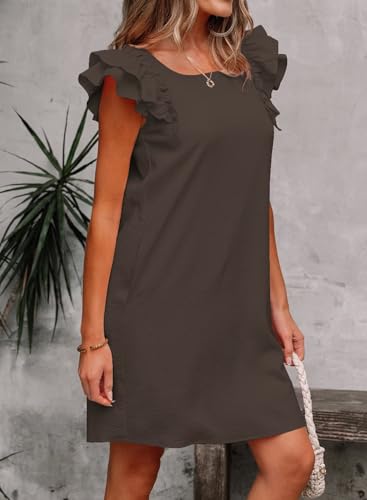 Image of Falechay Womens Summer Dresses Bow Tie Back Sundresses for Women Ruffle Short Sleeve Dress Casual Cute Sundress with Pockets