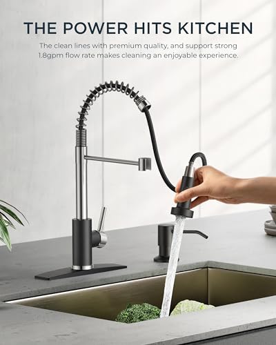 Image of FORIOUS Kitchen Faucet with Pull Down Sprayer, Stainless Steel Commercial Single Handle Classic Spring Pull Out Sink Faucet for Pot Filler, Farmhouse Camper Bar Laundry Room, Black Chrome