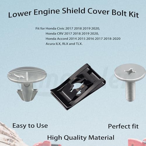 Image of Lower Engine Cover Pin Screws Bolts Splash Shield Hardware Aftermarket Replacement Parts Fit for Honda Accord Civic CRV Acura. OEM#:90674-TY2-A01 90105-TBA-A00 90673-TY2-A01.