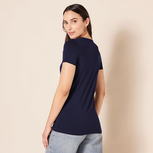 Amazon Essentials Camiseta de Manga Corta con Cuello Redondo y Corte Recto Mujer, Pack de 2, Azul Marino/Burdeos, XL