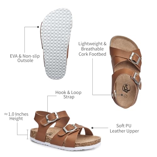 Image of Trary Girls Sandals Open Toe Casual Summer Shoes with Cork Footbed Comfortable Flat Sandals for Little Kids