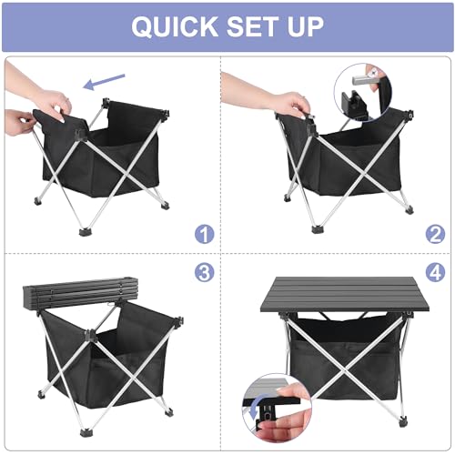 Image of Grope Portable Camping Table Ultralight Aluminum Camp Table with Storage Bag,Beach Table for Sand with Carrying Bag,Prefect for Outdoor,Picnic,BBQ,Cooking,Festival (Black with Storage Bag-M)