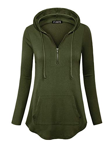 V Neck Pullover,FINMYE Ladies Lightweight Tunic Sweatshirt Workout Athleisure Hoodies Avtive Running Tops Zipper Green M