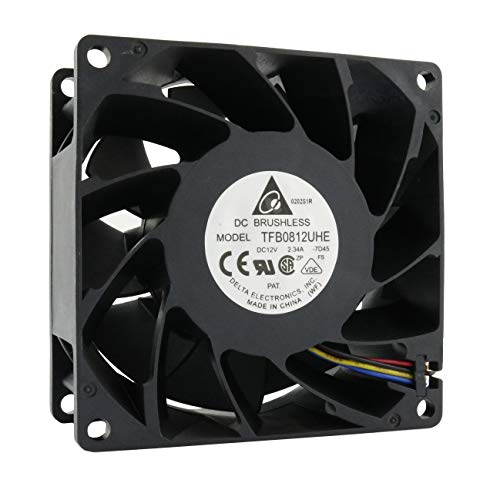 Delta Electronics Ventilador de 80 mm, 80 x 80 x 38 cm, TFB0812UHE, 12 V, 2,34 A, 8 cm, 4 cables +/-/S/C