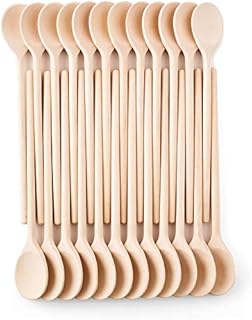 25cm Long Handle Wooden Kitchen Spoons Baking Mixing Serving Craft Utensils Bulk Oval Spoon Puppets Beechwood Long Handle - Set of 12 - MR. WOODWARE