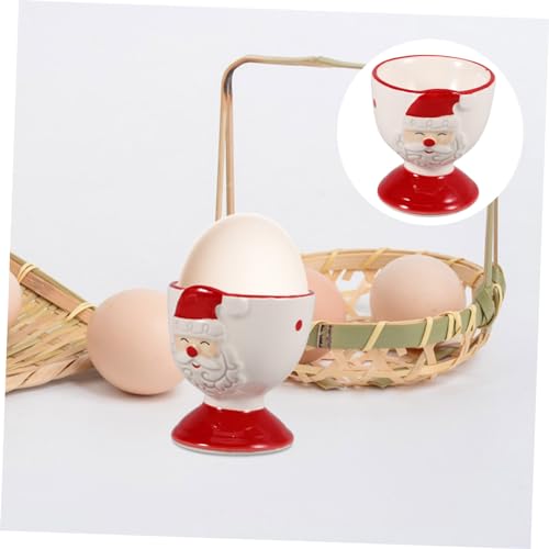 Soporte de huevo de cerámica PRETYZOOM con 4 piezas de tazas rojas para Navidad 7