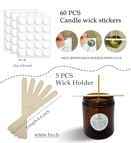 Nuozme 50 Pcs 6\" Natural Candle Wicks,Pre-Waxed by 100% Beeswax & Tabbed with 60Pcs Candle Wick Stickers and 5 Pcs Wooden Candle Wick Centering Device, for Candle Making，Candle DIY - Thumbnail 4