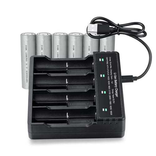 6pcs 1￵8￵6￵50 Rechargeable Battery 3300mAh W￵i￵th 18650 Battery Charger for Rechargeable 3.7V Lithium Ion Battery 26650 14500 Universal Charger for 10440 (Flat Top)