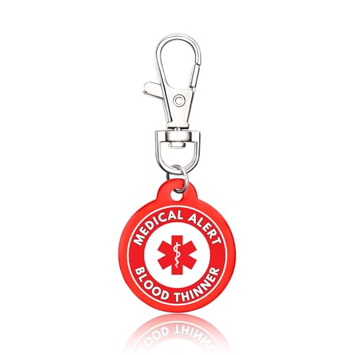 Medical Alert Keychain Tag &ndash; Emergency ID for Men, Women & Kids &ndash; Clip-On Medical ID Keychain for Keys, Backpack or Purse (Blood Thinner)