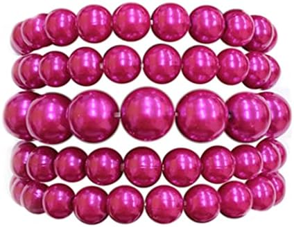 Rosemarie & Jubalee Women's Statement Set of 5 Stacking Pearl Bead Stretch Bracelets, 2.5" (Metallic Fuchsia Purple)