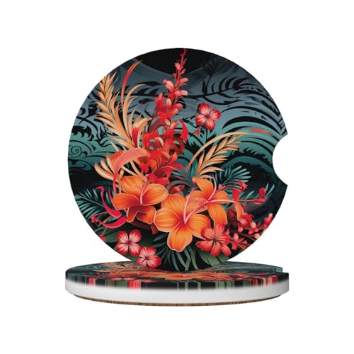 2 Posavasos para Portavasos de Coche Diseño Tradicional Hawaiano