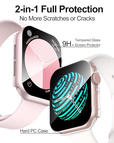 Image of Smiling 2 Pack Case Compatible with Apple Watch Apple Watch SE 3 (2025) / SE 2 / SE /Series 6 /5 /4 44mm with Tempered Glass Screen Protector, Hard PC Case Overall Protective Cover- 1 Pink + 1 Transparent