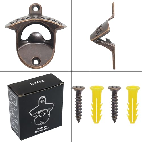 Jumiok Vintage Wall Magnetic Bottle Opener Stainless Antique Copper Post Mounted Beer Cap Opener with Magnets Built-in to Catch Bottle Cap