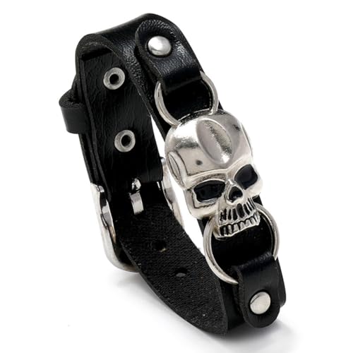 Leather Skull Bracelet for Men Gothic Punk Bracelets Vintage Black Bracelet Cuff Jewelry Wristband for Festival