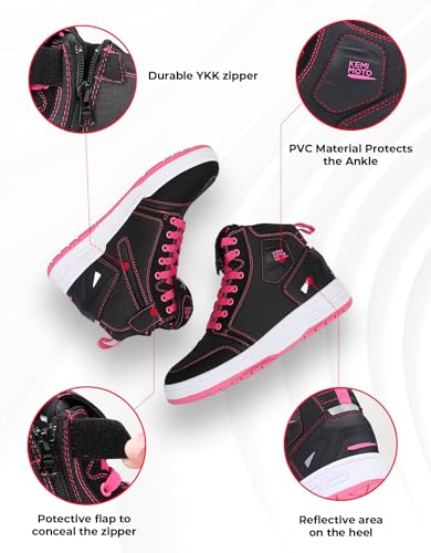 KEMIMOTO Motorrad Schuhe Damen, Motorradstiefel Causal Frauen,Motorrad Stiefel mit Erhöhung, Aktmungsaktiver Motororad Sneaker,Schwarz/Pink